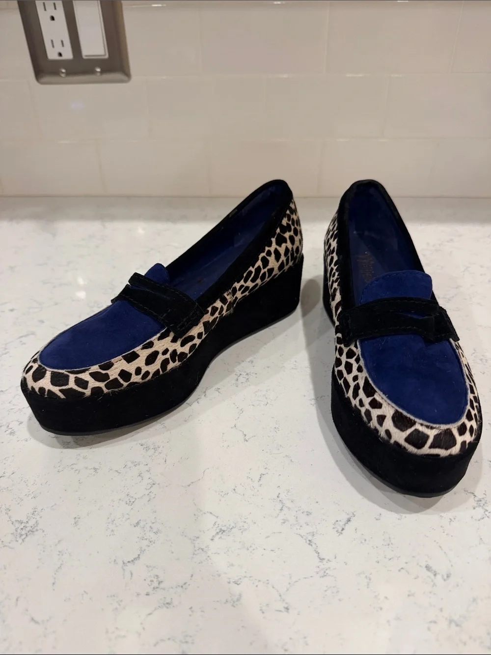 Y2K Millie’s Black and Electric Blue Suede and Leopard Platform Loafers